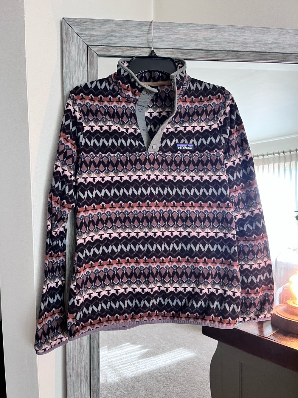 Patagonia, M, Aztec print fleece 1/4 button pull over, EUC!!